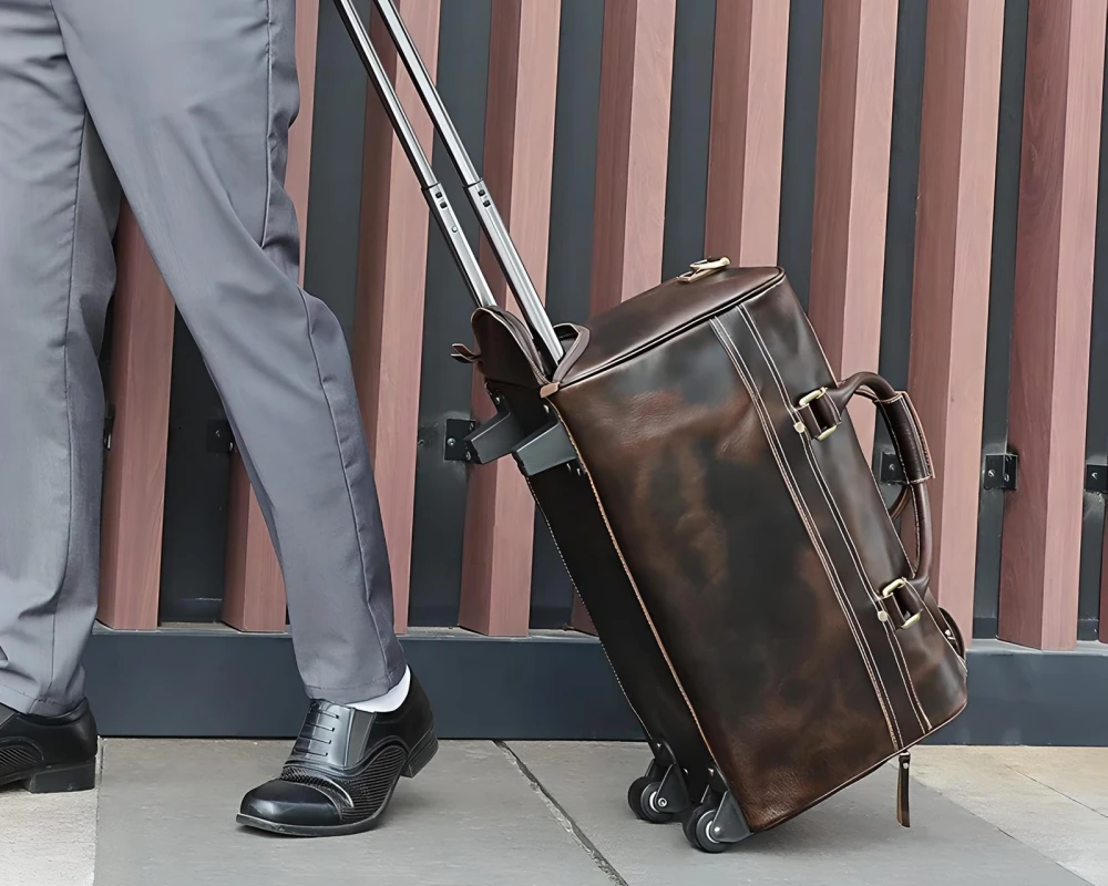 leather carry on with wheels