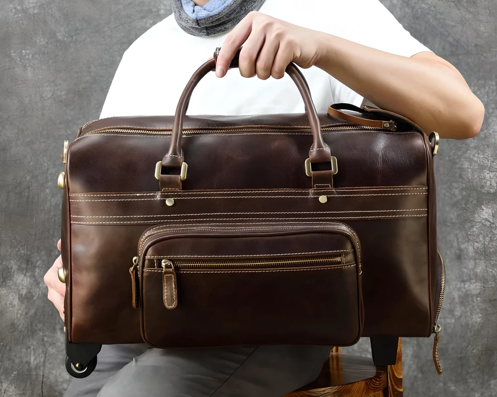 black leather carry on luggage