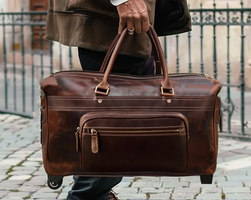 black leather carry on luggage
